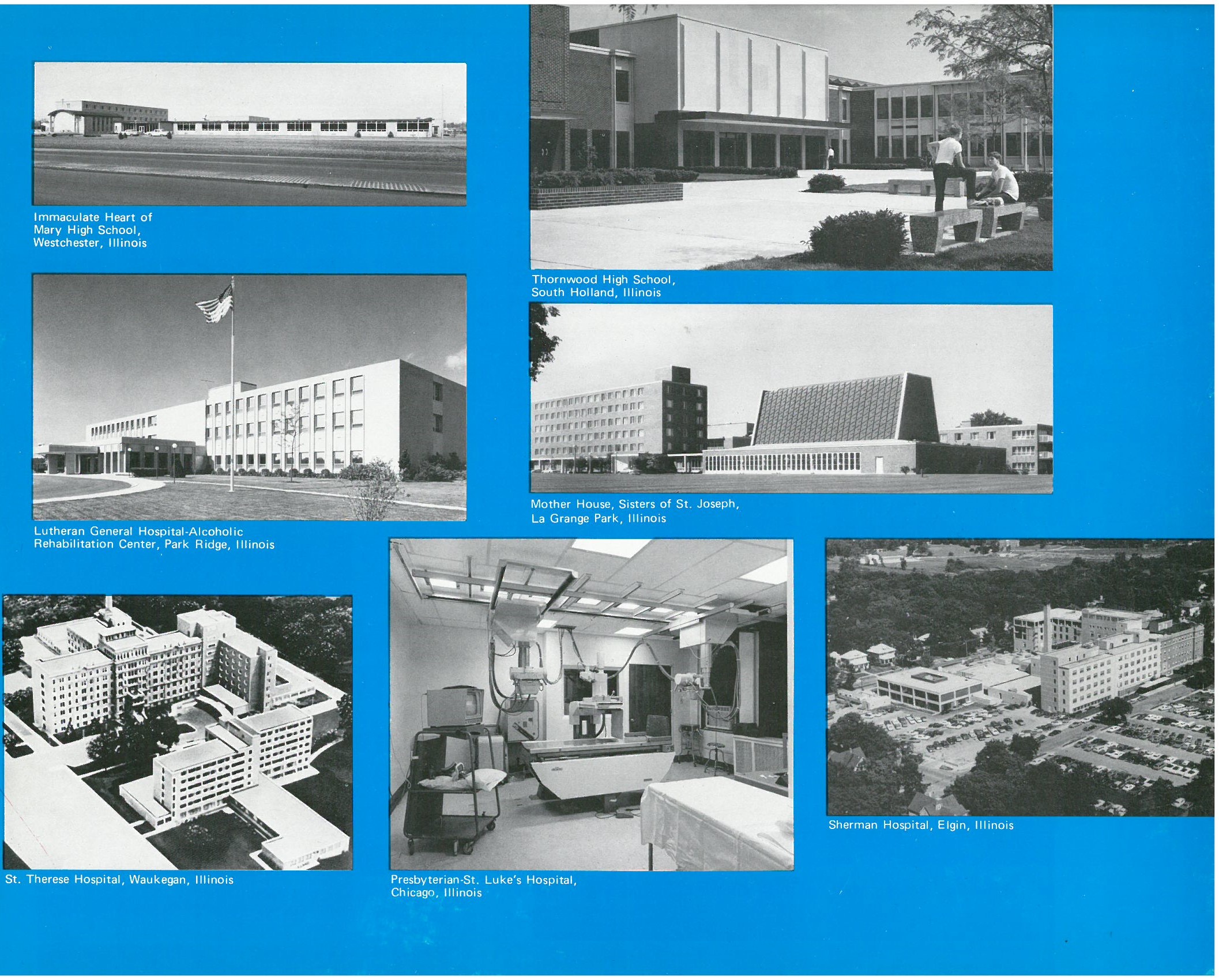 A series of photographs showing various buildings and spaces.